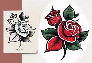 traditional style rose tattoo with the number 5 in it tattoo idea