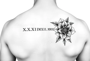 X.XXVII.MMXXI and October birth flower collar bone placement tattoo idea
