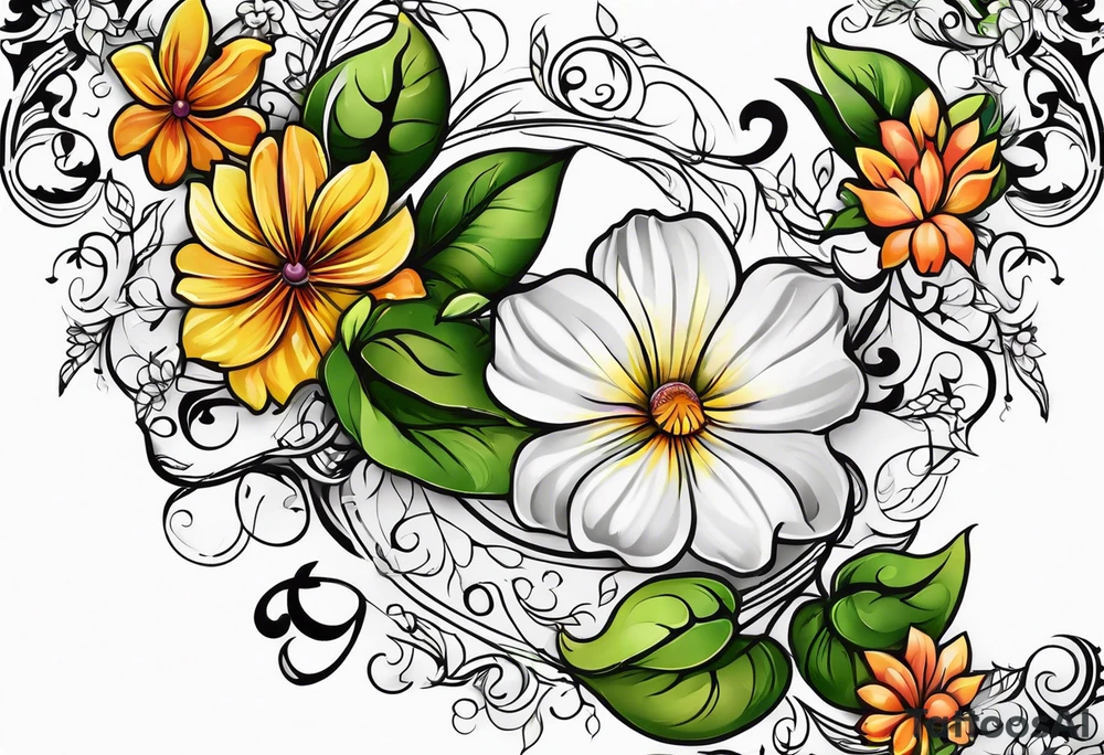 Oval vines,flowers tattoo idea