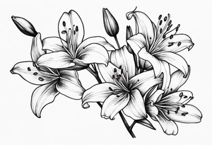 5 lilies and cherry blossom branch tattoo idea