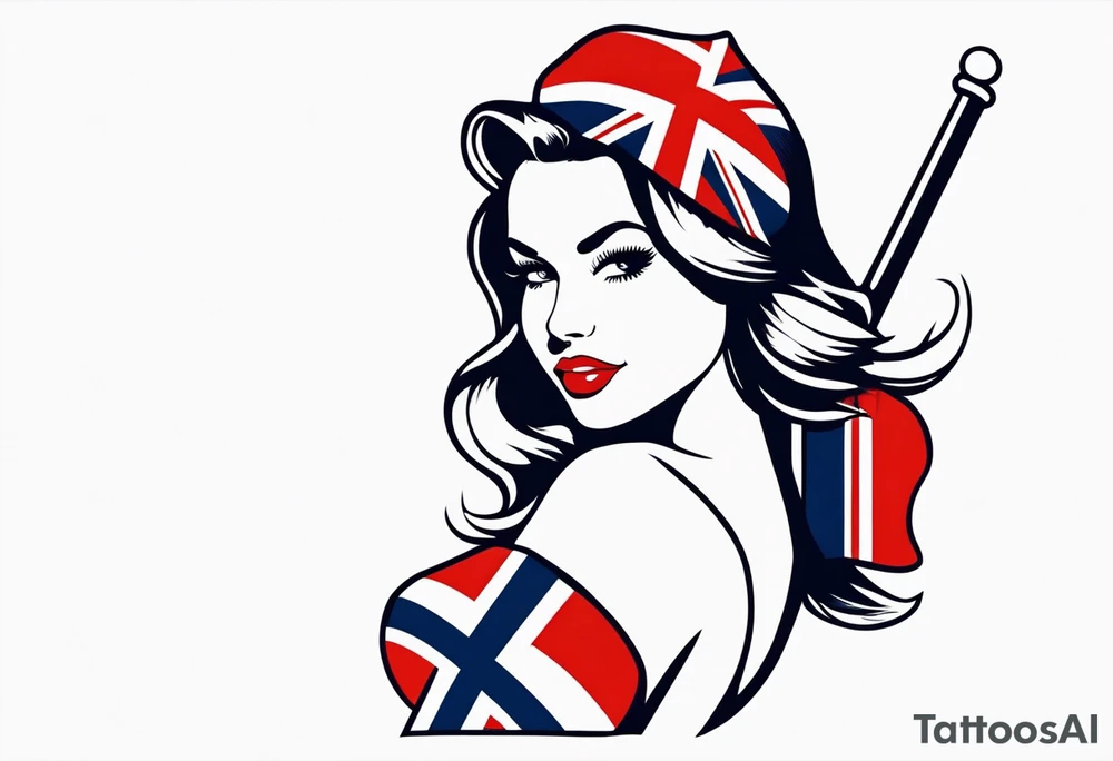Pinup girl holding a Norwegian flag tattoo idea