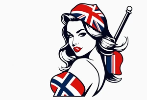 Pinup girl holding a Norwegian flag tattoo idea