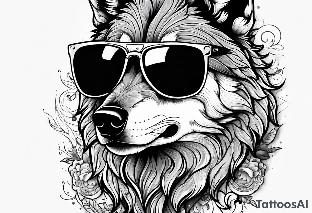 Badass Wolf wearing Sunglasses tattoo idea