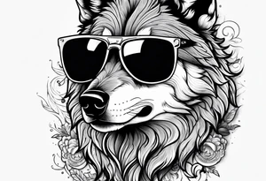Badass Wolf wearing Sunglasses tattoo idea