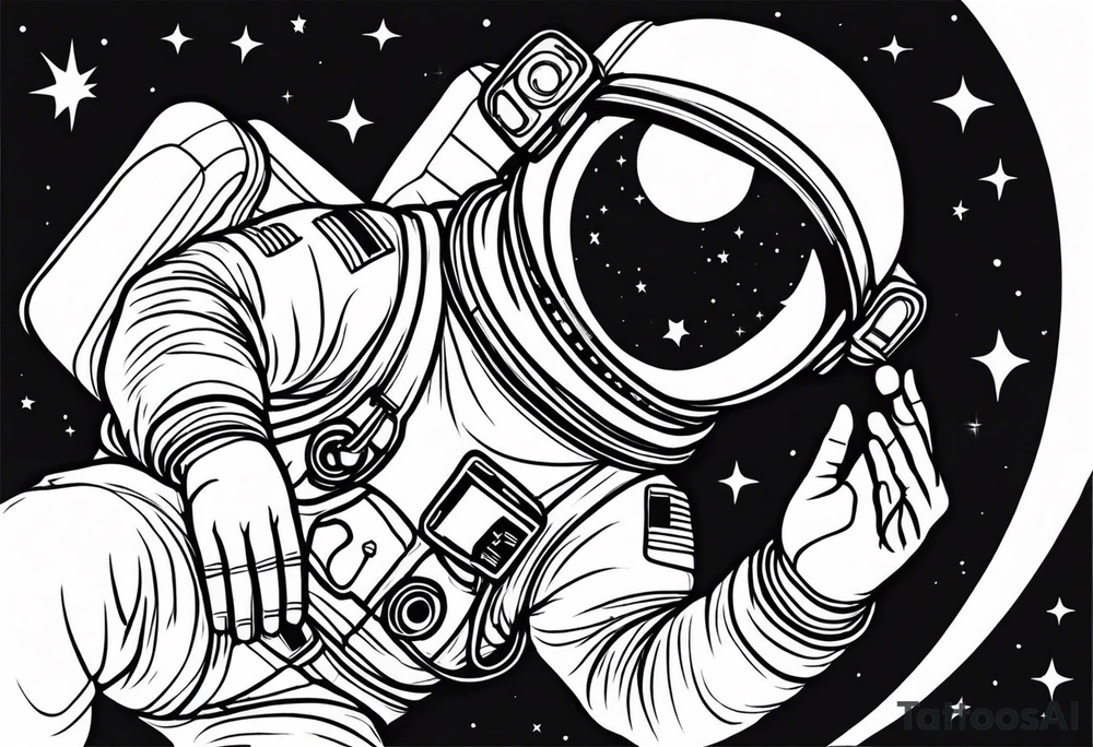an astronaut hunched over in space from the back holding a planet in his hands tattoo idea