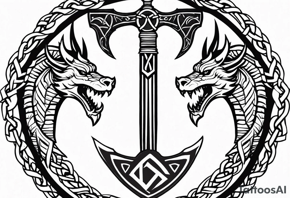 Valhalla sword shield dragon axe Valknut barbed wire chains tattoo idea Valhalla sword shield dragon axe Valknut barbed wire chains tattoo idea