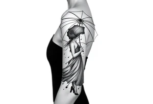 Abstract girl with umbrella in the rain tattoo idea