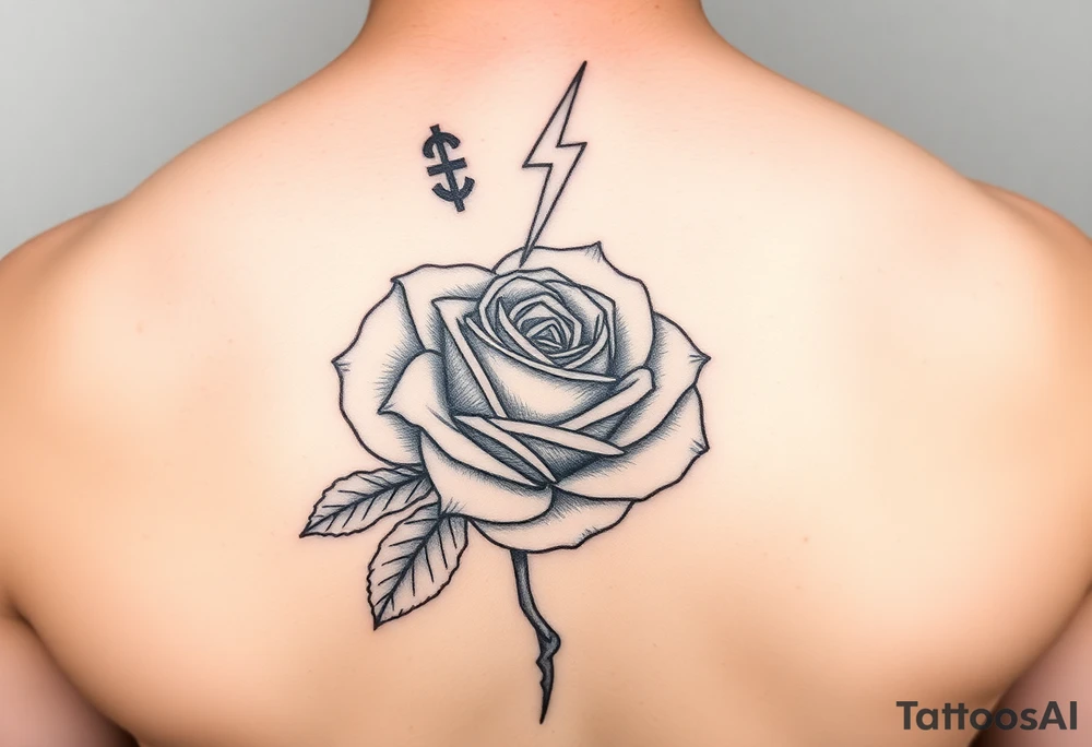 Money rose with 💯 above it with lightning tattoo idea