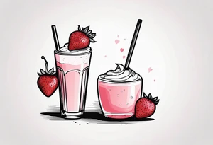 strawberry milkshake. coquette. vintage. black and white. cute tattoo idea