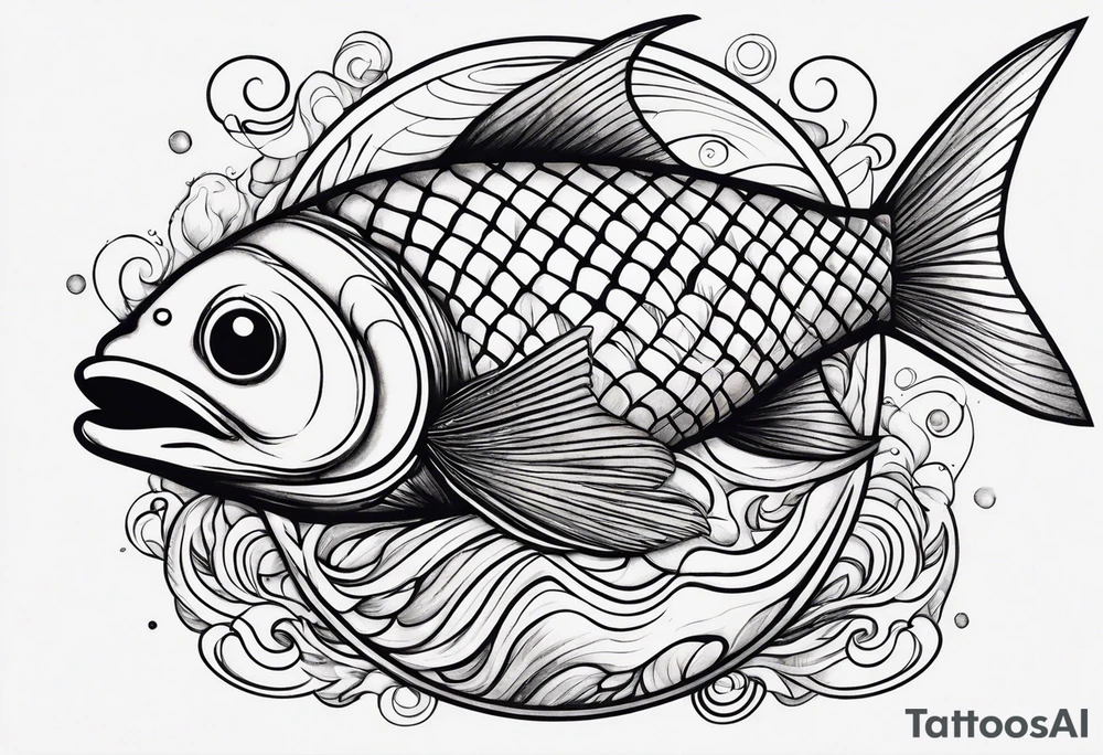 Fish made out of fire  eating earth ball tattoo idea