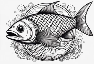 Fish made out of fire  eating earth ball tattoo idea