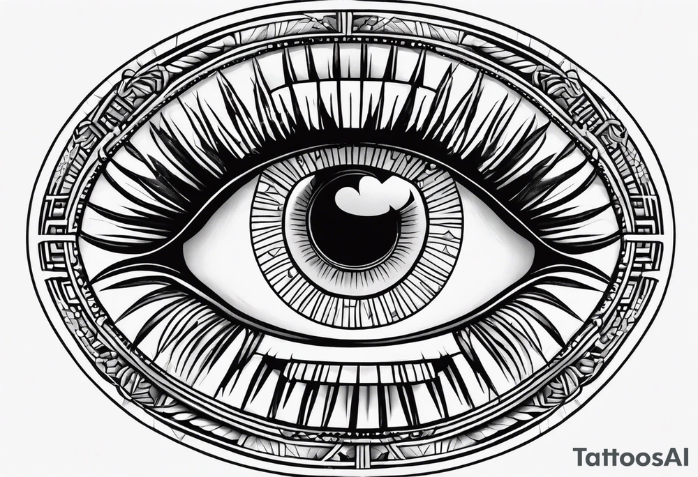 100 eyes with big eye lashes in geometric form in a oval tattoo idea