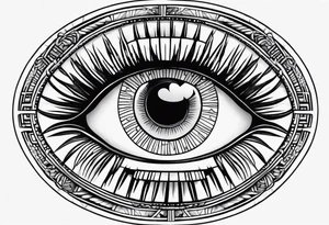 100 eyes with big eye lashes in geometric form in a oval tattoo idea