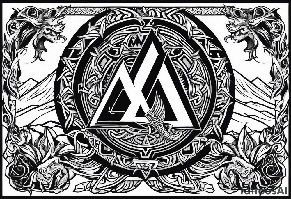 Valhalla sword shield axe Valknut dragon lion tattoo idea Valhalla sword shield axe Valknut dragon lion tattoo idea