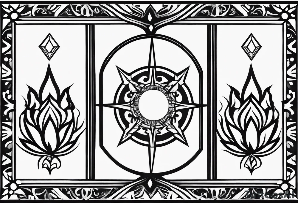 Twin flame. Make it small and minimalistic. Straight clean line border. Everything black and white minus the twin flame fire. tattoo idea