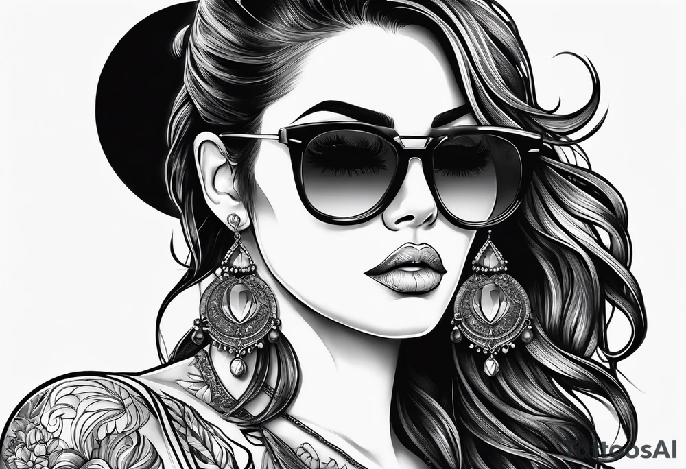 woman with big titts and a capricorn with sunglasses tattoo idea