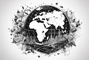 globe shattering with world map tattoo idea