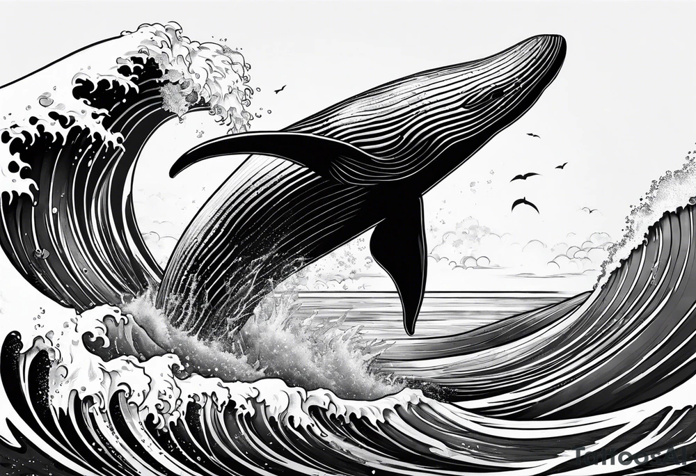 Whale tail coming out of a wave tattoo idea