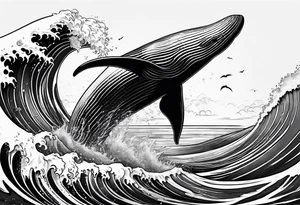Whale tail coming out of a wave tattoo idea
