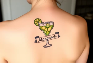 Margarita on the rocks with salt and lime and a traditional banner that says Margaret tattoo idea
