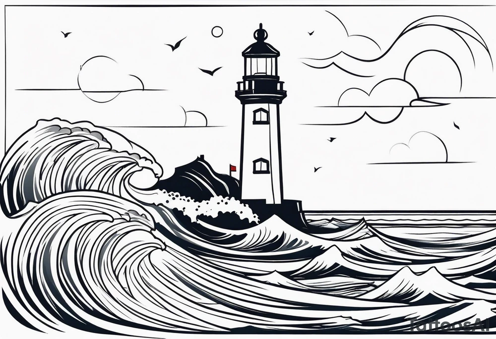 Lighthouse with waves very delicate tattoo idea