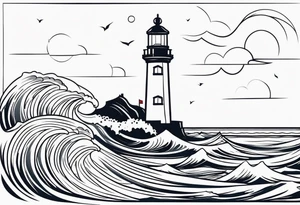 Lighthouse with waves very delicate tattoo idea