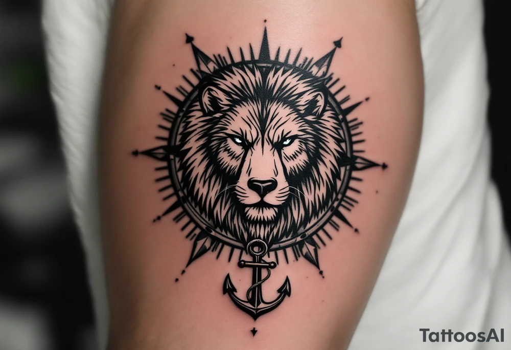 1/3wolf 1/3bear 1/3 lion surrounded by a compass with a small anchor on bottom. for sleeve tattoo idea 1/3wolf 1/3bear 1/3 lion surrounded by a compass with a small anchor on bottom. for sleeve tattoo idea