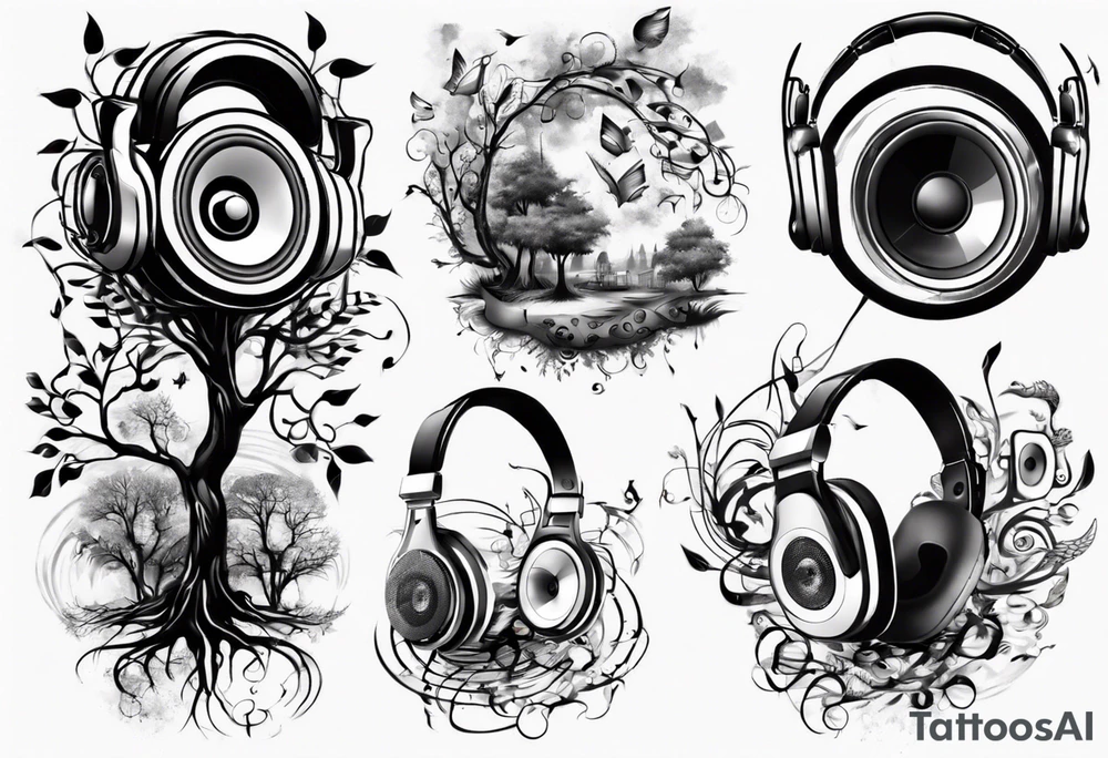 music speaker note tree headphones tattoo idea