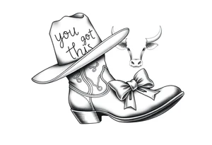 A cowboy boot with a cowboy hat on top the words you got this stitched into the hat and stitched into the boot an orange, a highland cow and a bow tattoo idea