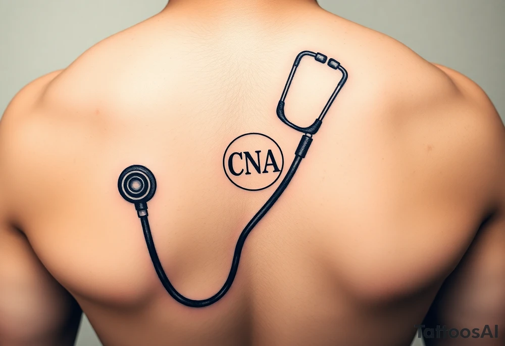 Doctors Stethoscope with the CNA symbol, realistic tattoo idea