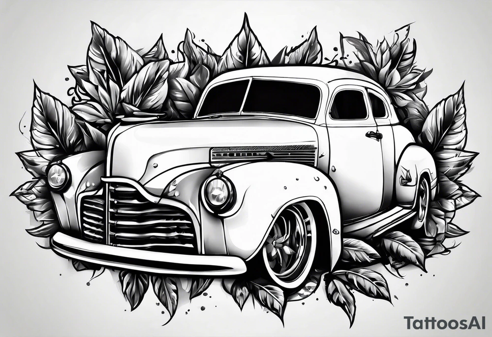 Mobster car pot leaves tattoo idea