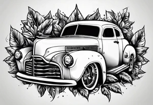 Mobster car pot leaves tattoo idea