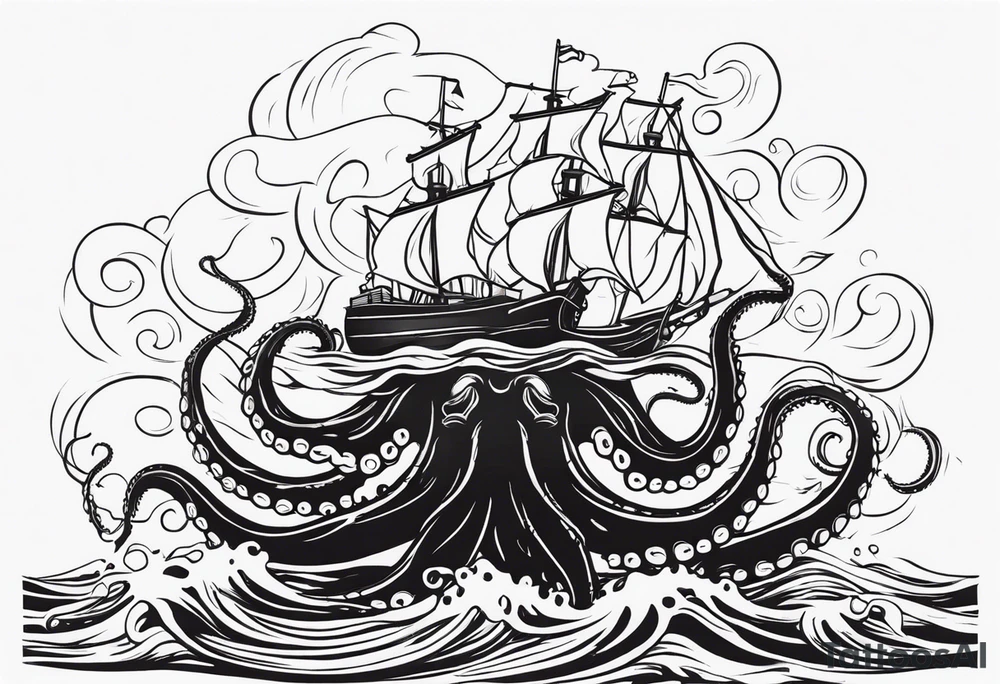 The tentacles of a kraken coming out of the water tattoo idea