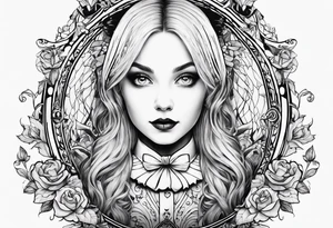 Alice in wonderland, Alice solo facing the viewer, simple tattoo idea