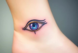 Eye of Horus with a cosmic galaxy inside the iris, swirling in shades of purple, blue, and gold tattoo idea