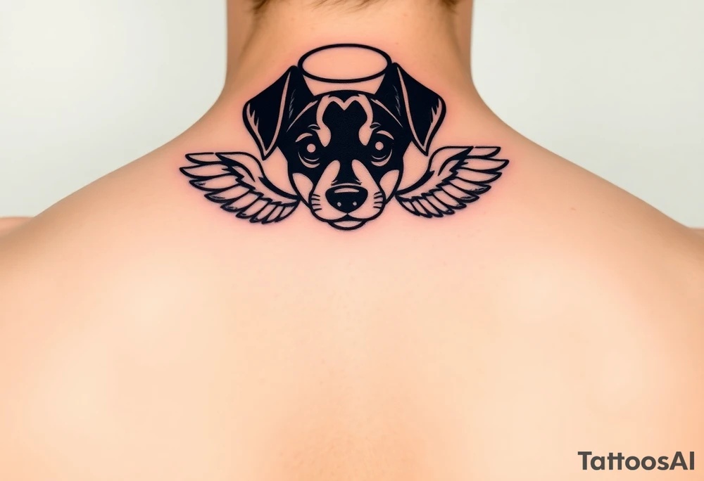 Dachshund ears with wings and halo tattoo idea