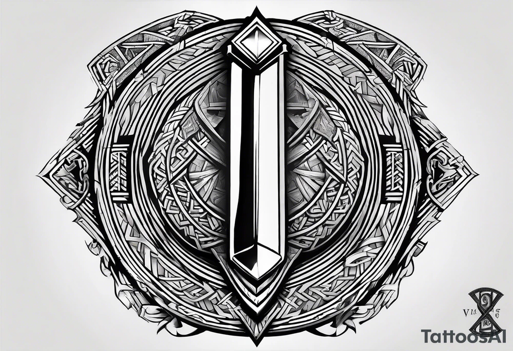 Valhalla valknut round 
shield axe sword tattoo idea