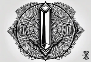 Valhalla valknut round 
shield axe sword tattoo idea