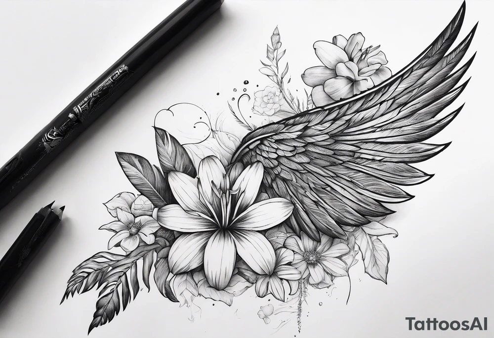 wing, flower, palm, sea tattoo idea
