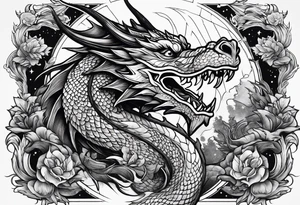 dragon, outer space, carpentry tattoo idea