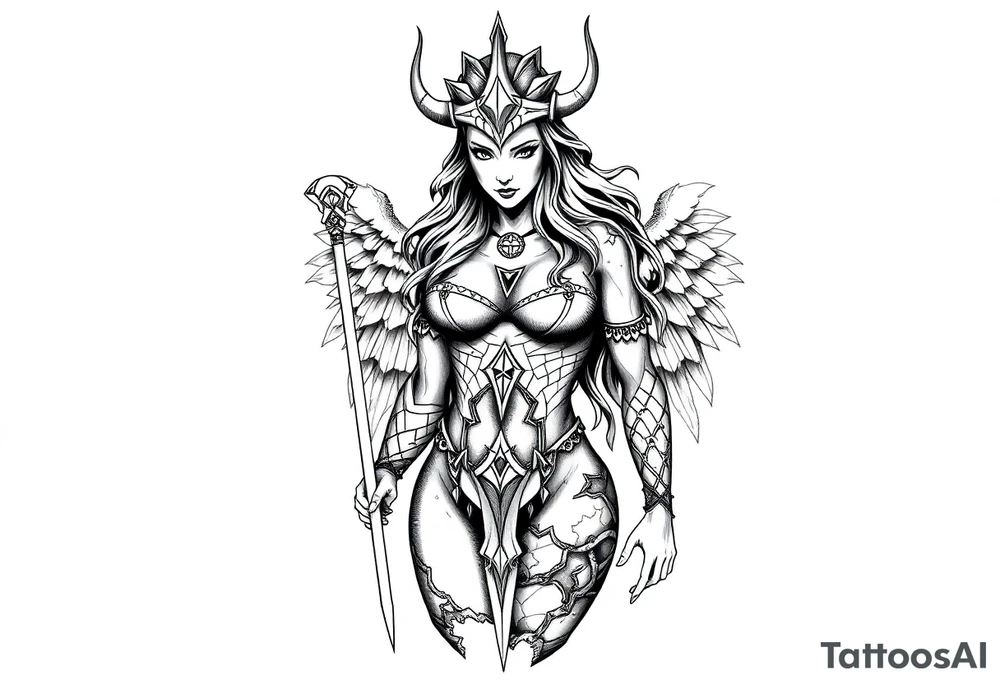 Viking goddess warrior full body sexy tattoo idea