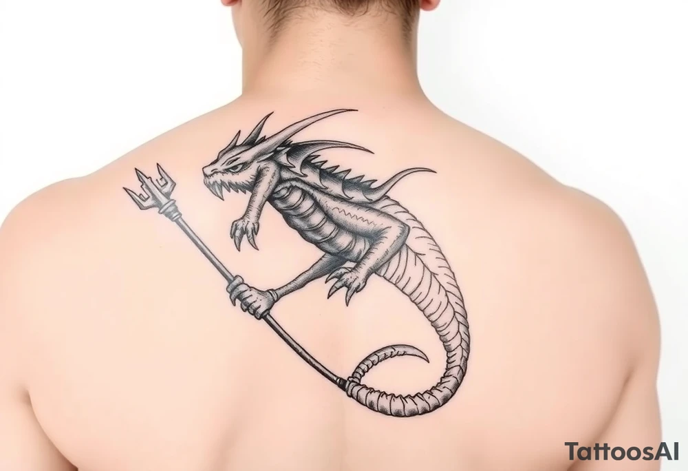 sea monster with trident tattoo idea