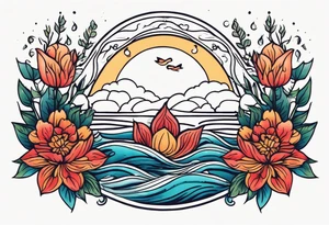 deep waters 
vintage tattoo style old school traditional bold color simple with flowers surrounded tattoo idea