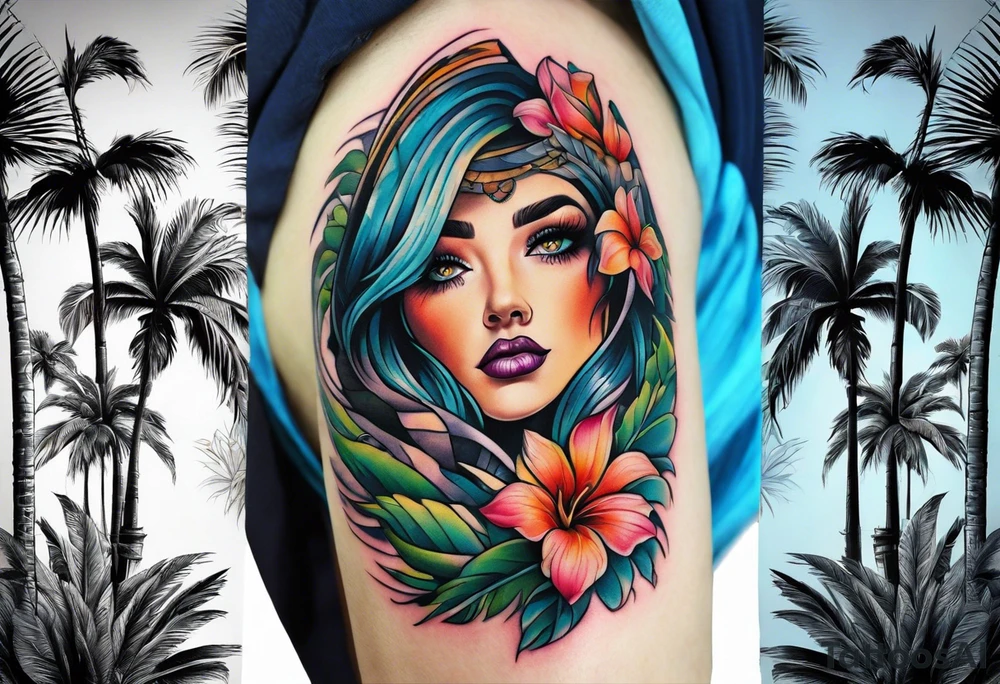palm tree sleeve tattoo idea