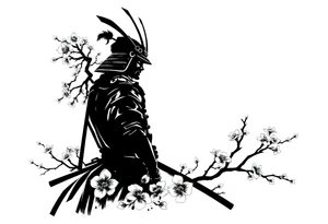 noble samurai warrior silhouette at sunset with cherry blossoms tattoo idea
