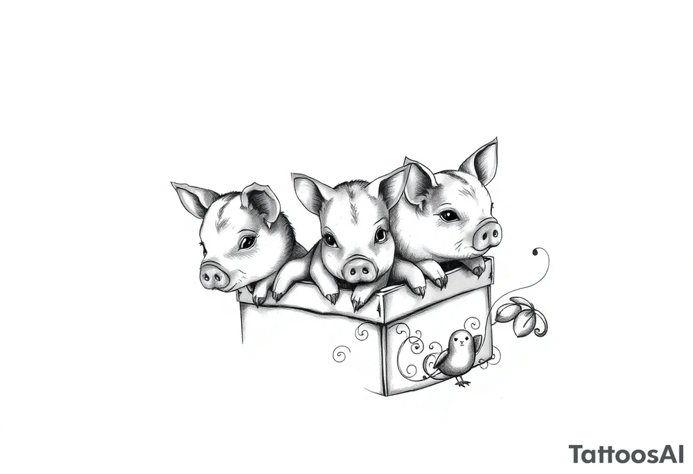3 little piggy's hiding under a box tattoo idea