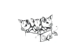 3 little piggy's hiding under a box tattoo idea