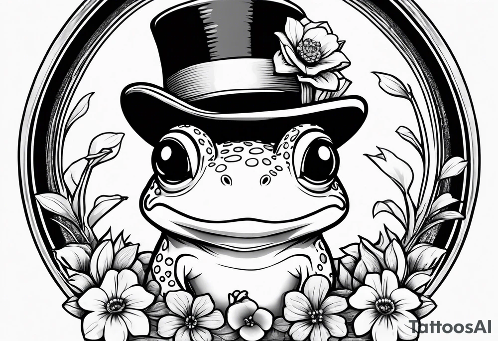 Cute Frog in a top hat holding flowers to go on a date tattoo idea