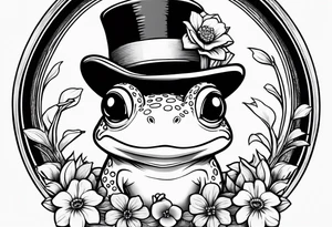 Cute Frog in a top hat holding flowers to go on a date tattoo idea