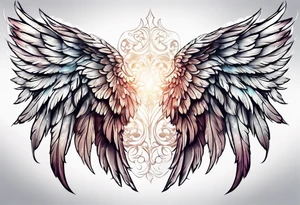 beautiful angel wings. with flilgree in the background tattoo idea